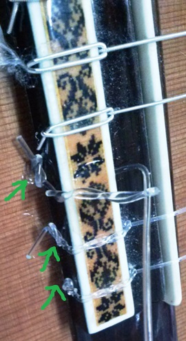 Colocar las cuerdas agudas en el puente de la guitarra clásica